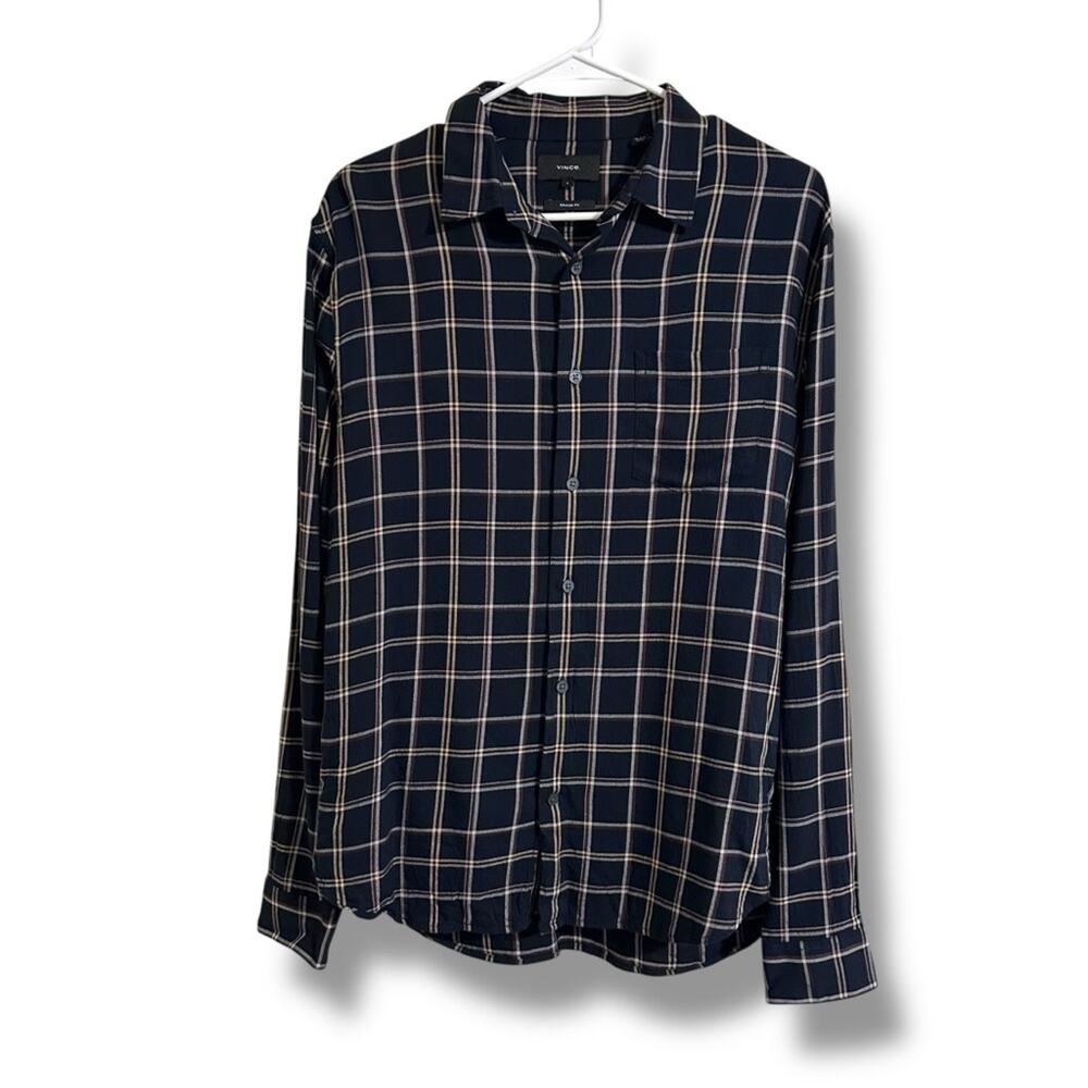 Men’s Vince Plaid Classic Fit Shirt dark blue